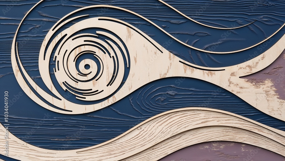 Poster Abstract wood art with a swirl design in the center.