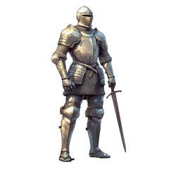 medieval European knight in full armor,  isolated on a white background
