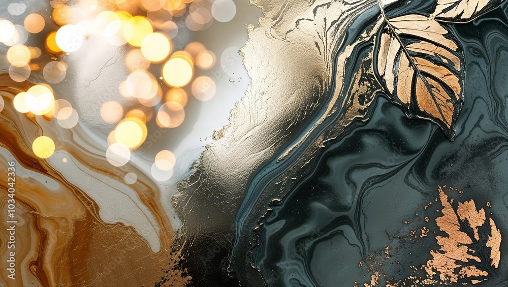 Canvas Prints Abstract art with gold leaf and bokeh lights.