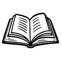 A book is open to a page with a black and white illustration of the book. The photo is of a book with a black cover and white pages