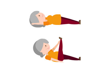 Illustration old woman exercise - Supine Sleep and Arm Lift to Toe