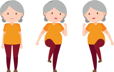 Illustration old woman exercise - Alternating High Knee Lift and Foot Trample