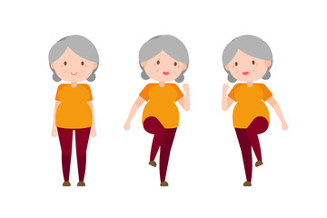 Illustration old woman exercise - Alternating High Knee Lift and Foot Trample