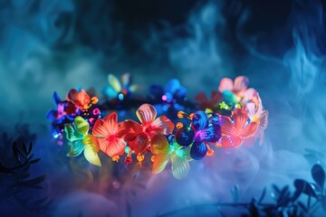 Obraz premium A close-up view of a beautiful flower crown placed on a table, perfect for decorating or styling