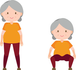 Illustration old woman exercise - Wall Armrest and Squat