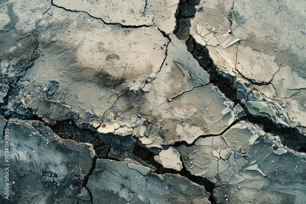 Poster a close-up view of a crack in the earth, highlighting its texture and depth