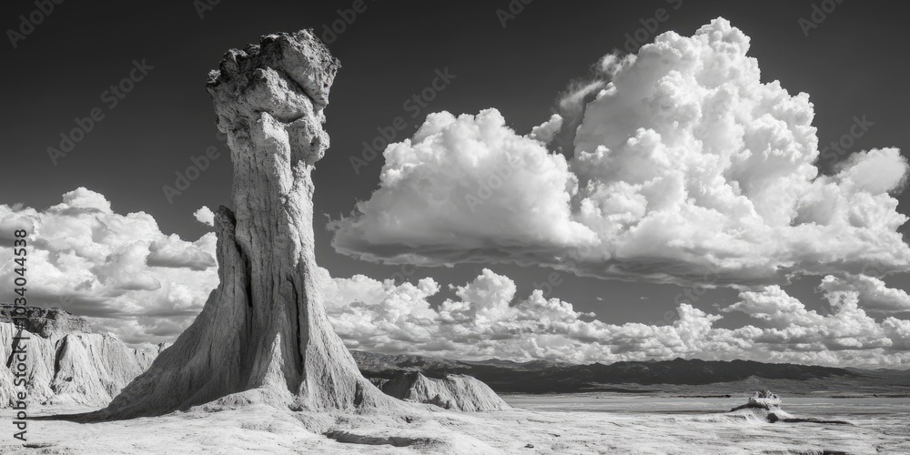 Poster a black and white photograph of a unique rock formation with interesting textures and shapes