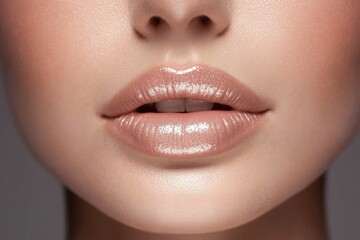 Naklejka premium Close-up portrait of a woman with a prominent pink lip