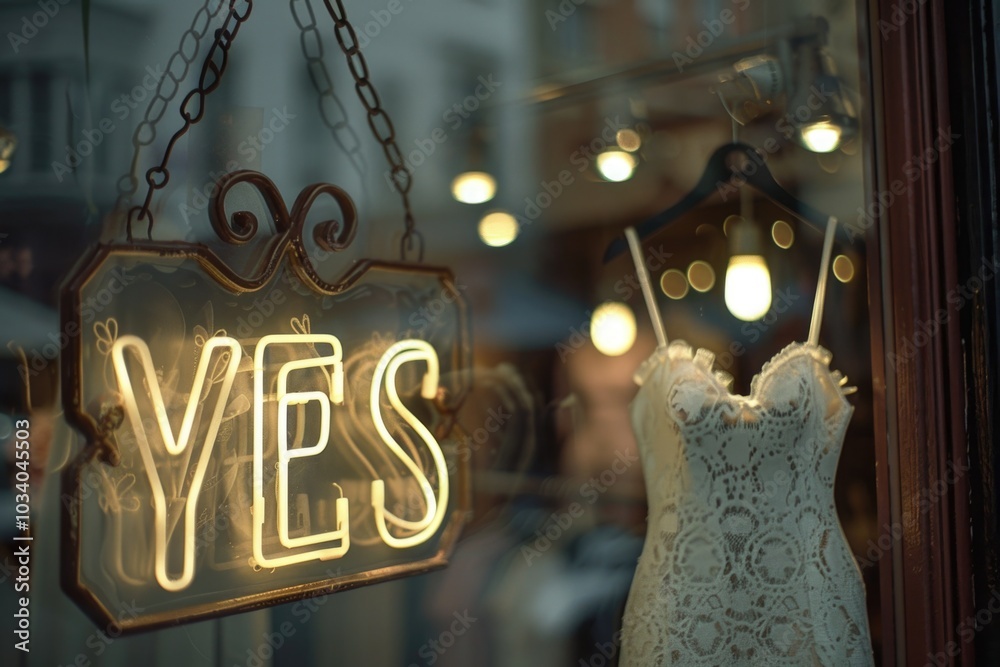 Poster a sign saying 'yes' hangs in a window