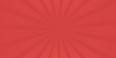 Red comic sunburst effect background with halftone. pop art comic-style vector background. Suitable for templates, sale banners, events, ads, web and pages
