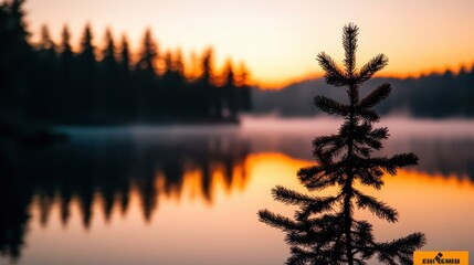 Obraz premium Sunrise reflected in a calm lake, symbolizing the beauty of new beginnings