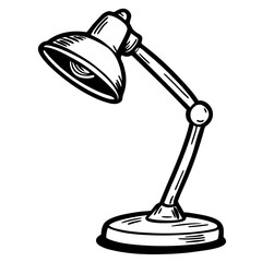 A lamp with a white shade sits on a white background. The lamp is turned off