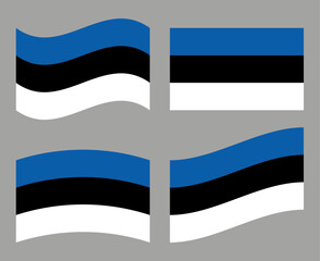 Set of Estonian flag icons. Collection of isolated Estonia flag, vector illustration.