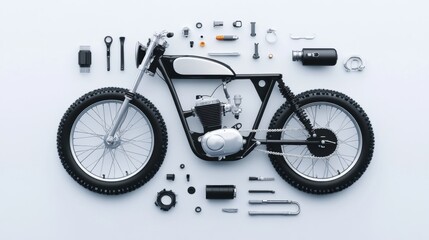 Disassembled Bicycle Mechanical Parts Isolated on White Background