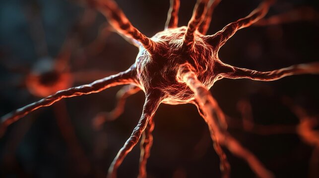 Artistic depiction of nerve cells regenerating after injury with detailed axon growth with copy space