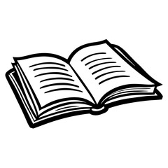 A book is open to a page with a black and white illustration of a book. The photo is of a book with a black cover and white pages