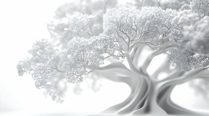 3D Abstract White Tree of Life Concept - Symbolizing Mental Health Growth for Janeiro Branco with Wide Shot and Intricate Branches on Isolated White Background