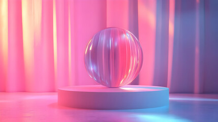 3D Plain Backdrop with Holographic Campaign Logo: Wide Shot of Shimmering Logo on Isolated White Background for Future-Focused Messaging