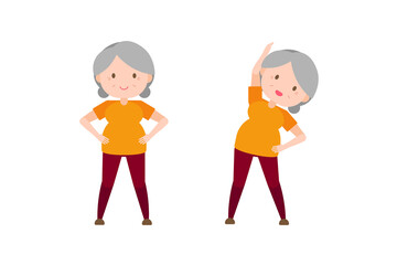 Illustration old woman exercise - Side Bend Arm Raise