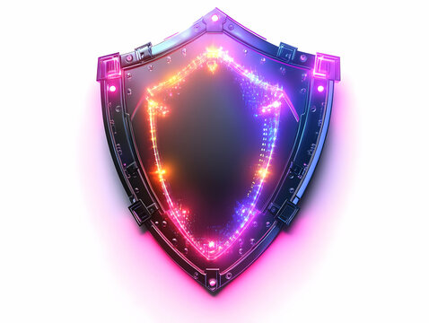 Flat Holographic Election Security Shield Concept - Close-Up of Glowing Shield Symbolizing Integrity with Rotating Encryption Features on White Background - Simple Vector Illustration for Smart Busine