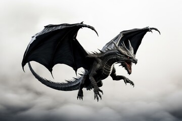 Flying angry black dragon dinosaur animal mythical creature. © Rawpixel.com