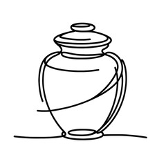 A black and white drawing of a vase. The vase is sitting on a table