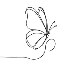 A butterfly is drawn in a line. The butterfly is drawn in a way that it looks like it is flying