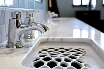 Modern Bathroom Sink with Chrome Faucet and Drain