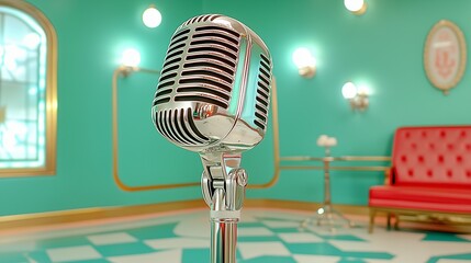 retro microphone on stage,generated ai