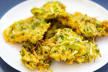 Rice croquette with leek, zucchini, fried vegetables