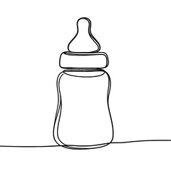 A bottle with a nipple on top. The bottle is white and has a black cap