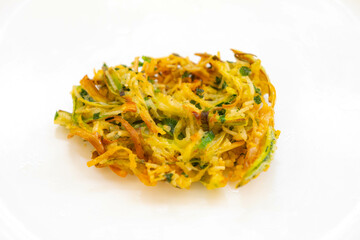 Rice croquette with leek, zucchini, fried vegetables