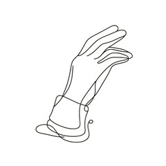 A hand is shown in a black and white drawing. The hand is bent and has a wrist band. The drawing is of a person's hand and is in a black and white color scheme