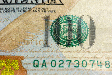 100 dollar banknote close-up. Finance concept. Money background close up.