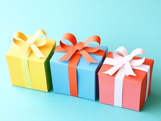 Obraz premium 3D paper colorful boxes gifts on blue background