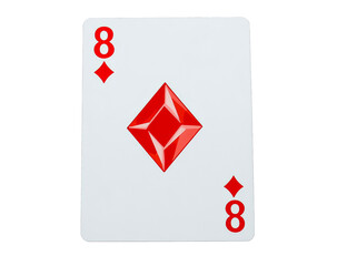 Obraz premium An elegant eight of diamonds card displayed against a transparent background, representing luck in a game of chance at a gaming table