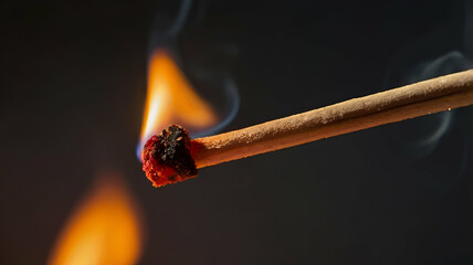 burning match on a fire