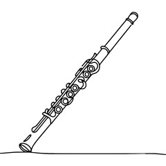 A black and white drawing of a flute. The flute is drawn in a very simple and clean style, with no shading or details. Concept of elegance and simplicity, as the focus is on the basic shape © KATERINA.AI