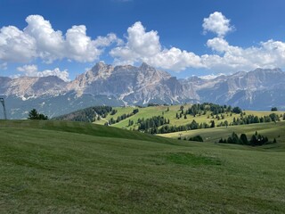 Fototapeta premium Piz Lavarella e Piz de Conturines in Alta Badia Valley over San Cassiano, Dolomites , Trentino, Alto Adige, Sudtirol, South Tyrol, Italy