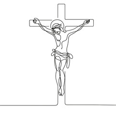 A man is crucified in a cross. The image is in black and white. The man is depicted as a symbol of sacrifice and redemption