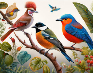 Fototapeta premium Illustration of Various Birds in a Natural Setting