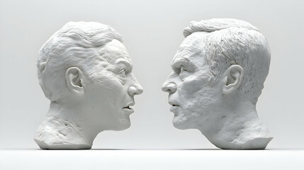 3D Icon of Two Engaged Politicians in Intense Policy Debate - Dynamic Wide Shot Capturing Animated Gestures and Emotions on White Background with Space for Policy Points