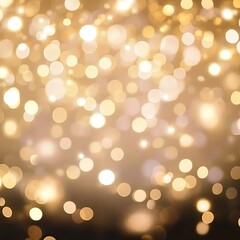 Obraz premium Festive abstract Christmas bokeh light background - golden bokeh lights, beige - New Year, Anniversary, Wedding, banner, header, panorama
