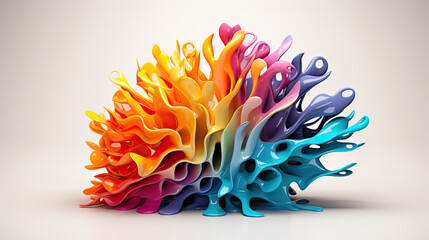 Abstract multicolored splash sculpture with vibrant hues on white background