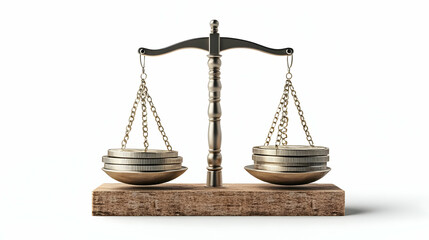 3D Antigravity Budget Scales Concept: Medium Shot of Balancing Funding and Promises with Coins & Policy Icons on Isolated White Background