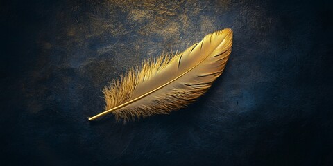 Golden Feather on Dark Velvet with Soft Spotlight and Luxurious Contrast