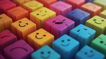 3D Emotional Spectrum Tiles - Abstract Minimal Color Gradients on White Squares for Janeiro Branco - Illustrating Emotional Awareness and Subtle Color Transitions