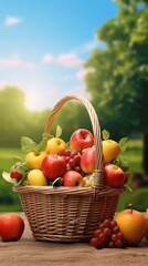 Fresh Fruit Basket in Sunlit Outdoor Setting