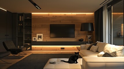 Fototapeta premium Modern Luxury Home Interior Bedroom Design with Mockup Frame , Wall Poster (3d Render)