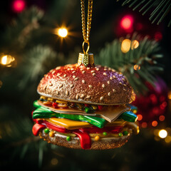 Burger decorative tree ornament christmas bauble hanger.